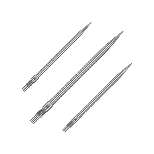 Punte per freccette Harrows Quick Point Micro Ridge - Argento Das Bild zeigt QP28023 Harrows Quick Point MicroRidge Dartspitzen Silber 40mm 1Set. Es handelt sich um Ersatz-Dartspitzen für Darts in silberner Farbe.