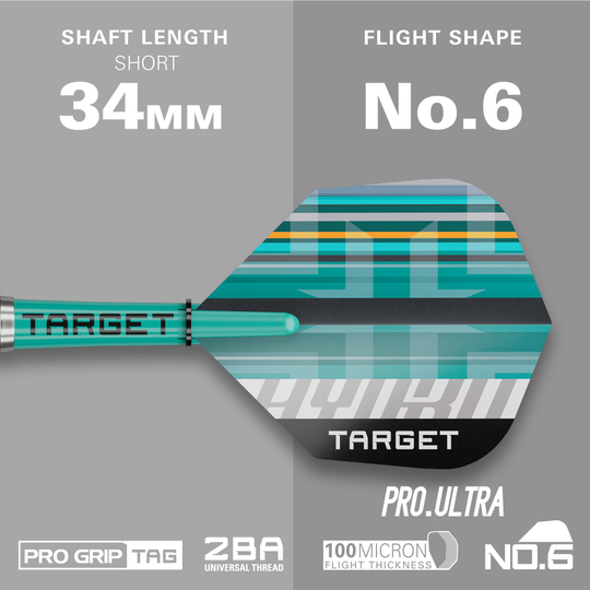 Target Hydro 12 freccette morbide Das Bild zeigt die Target Hydro 12 Softdarts. Sie sind in einem modernen Design für Dartspieler gefertigt.