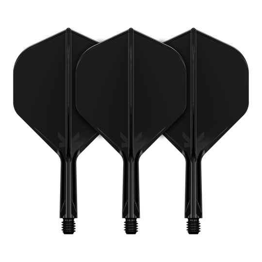 Target K-Flex No2 Standard Flight System - Nero Abgebildet ist ein Produkt mit dem Namen 410019_Target_K-Flex_No2_Standard_Flights_Schwarz_19mm_2. Es handelt sich wahrscheinlich um schwarze Standard-Flights für Darts.