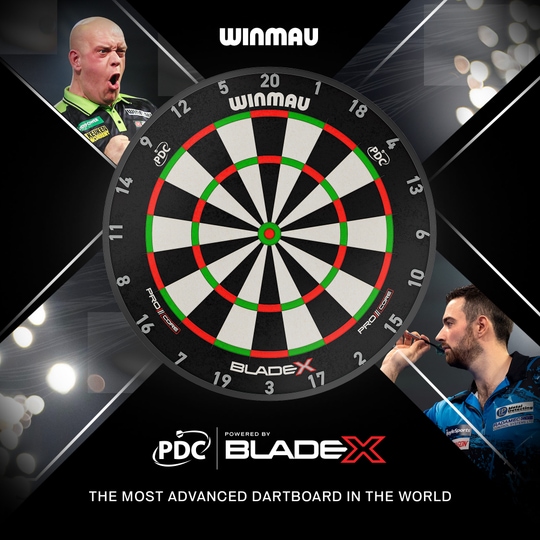 Bersaglio per freccette in acciaio Winmau Blade X ProCore Auf dem Bild ist ein Winmau Blade X ProCore Steeldartboard zu sehen. Es ist für den Gebrauch mit Steeldarts geeignet.