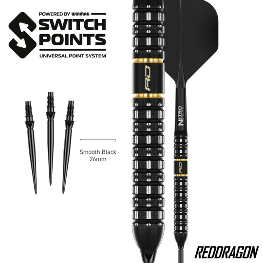 Dardi d'acciaio Red Dragon Ascend Parallel Switch Point Das Bild zeigt die Red Dragon Ascend Parallel Switch Point Steeldarts. Die Darts sind seitlich abgebildet und zeigen das spezielle Barrel-Design.