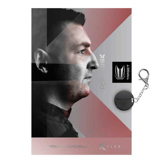Freccette in acciaio Target Nathan Aspinall 95K Swiss Point Abbildung der Target Nathan Aspinall 95K Swiss Point Steeldarts. Das Bild zeigt die Details und das Design der Pfeile.