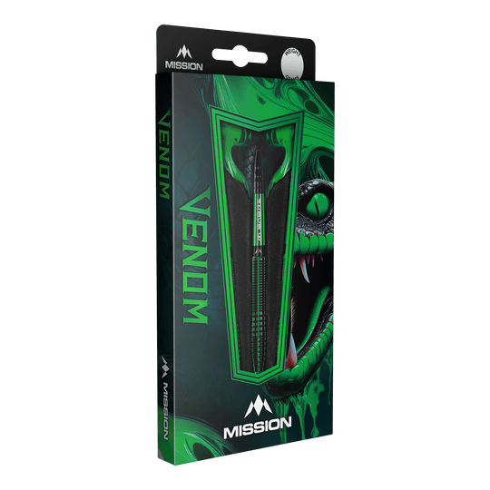 Freccette in acciaio Mission Venom Mehrere Mission Venom Steeldarts liegen nebeneinander. Die Oberfläche ist fein strukturiert.