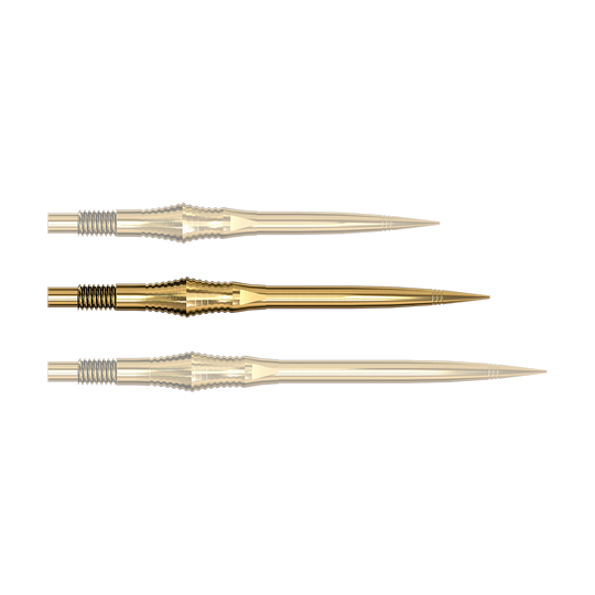 Harrows Quick Point Spire Elite Series Dartspitzen - Gold Dartspitzen der Spire Gold Elite Serie sind abgebildet. Die Spitzen sind goldfarben und schmal.