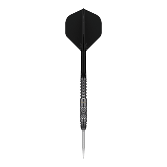 Freccette Target Japan Black Marque Creed Swiss Point in acciaio - 23 g Die Target Japan Black Marque Creed Swiss Point Steeldarts - 23g werden auf dem Bild gezeigt. Diese schwarzen Darts wirken hochwertig und professionell.