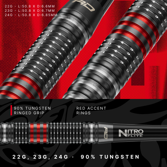 Freccette in acciaio Switch Point Red Dragon Jonny Clayton RD-PRO Hier sieht man die Red Dragon Jonny Clayton RD-PRO Switch Point Steeldarts. Die Pfeile sind aus Metall und mit schwarzen Elementen versehen.