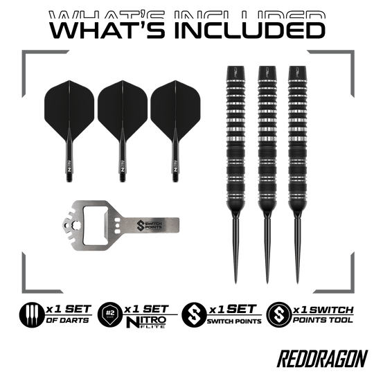 Freccette in acciaio Red Dragon Sable Parallel Switch Point Hier ist der Red Dragon Sable Parallel Switch Point Steeldarts zu sehen. Diese Steeldarts stehen für Qualität und Langlebigkeit.