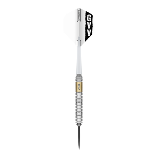 Red Dragon Gian Van Veen Steeldarts in ottone - 21 g Die Abbildung zeigt die Red Dragon Gian Van Veen Brass Steeldarts mit 21 g Gewicht. Die Darts sind für präzises Steeldartspiel geeignet.