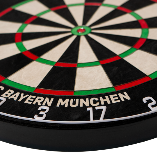 Bersaglio per freccette in acciaio con setole Bulls FC Bayern Monaco Das Bild zeigt das Bulls FC Bayern München Bristle Steeldartboard. Es handelt sich um eine Scheibe zum Dartspielen mit dem Logo des FC Bayern München.
