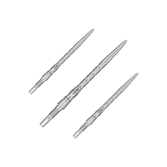 Silberne Dartspitzen mit einer Länge von 35 mm sind abgebildet. Das Bild zeigt ein Set der Target SwissPoint Signature TRB Dartspitzen.