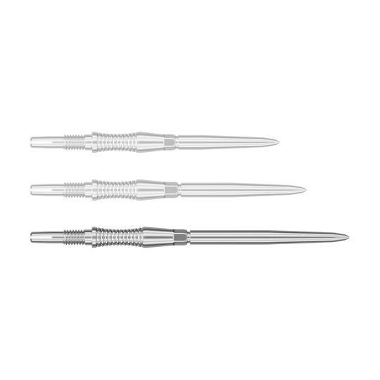 Punte per freccette Target Swiss Point Signature RST - Argento Dargestellt ist eine Dartspitze mit dem Dateinamen '340302_Target_Swiss_Point_Dartspitzen_Signature_RST_Silber_42mm_1'. Zu sehen ist eine silberne Dartspitze mit 42mm Länge.