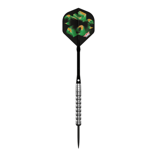 Bulls NL Chaos Freccette in acciaio verde - 24 g Das Bild zeigt die Bulls NL Chaos Green Steeldarts - 24g. Es handelt sich um ein Set grüner Steeldarts für Dartspieler.
