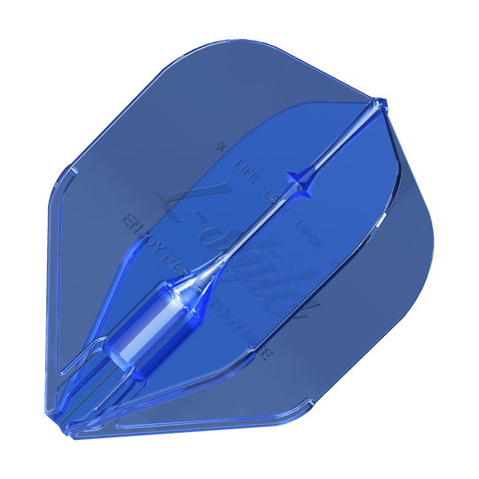 Alette L-Style Fantom L1EZ blu Das Bild zeigt einen blauen L-Style Fantom L1EZ Flight für Darts. Er hat eine durchsichtige, moderne Optik und ist in einem Stück geformt.
