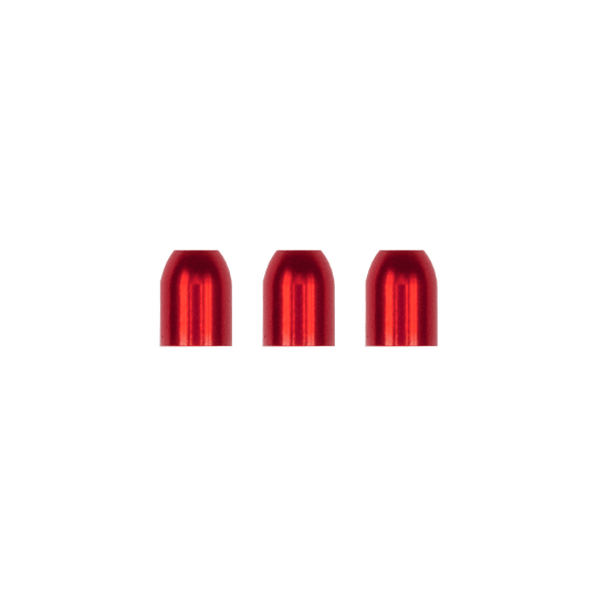 LCR-RED_L-Style_Premium_Metall_Champagne_Ringe_Rot_1 Das Bild zeigt drei rote, metallische Champagner-Ringe nebeneinander. Sie sind glänzend und haben eine abgerundete Form.
