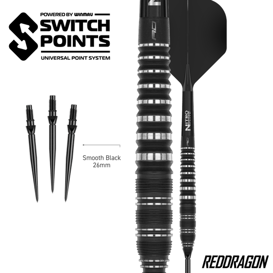 Dardi in acciaio a punta di interruttore del siluro di zibellino del drago rosso Zu sehen sind Red Dragon Sable Torpedo Switch Point Steeldarts. Diese Darts bieten gute Griffigkeit und Stabilität beim Wurf.