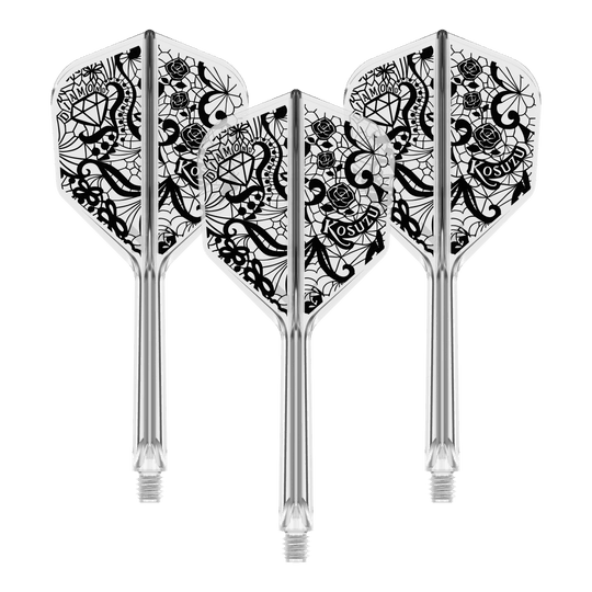 Sistema di alberi di volo Target Japan K-Flex Diamond No6 Abgebildet ist ein Produkt mit dem Namen 410241_Target_Japan_K-Flex_Diamond_No6_Flight-Shaft_System_33mm_1Set. Es handelt sich vermutlich um eine Dartschaft-Kombination.