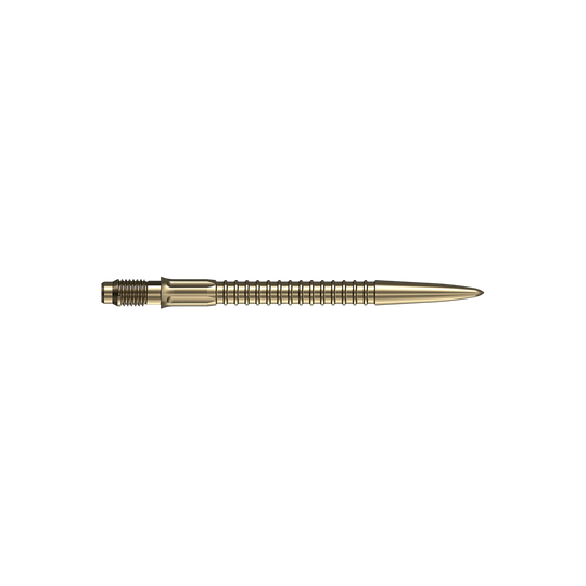 Punte per freccette Mission R2.5 Rapid Point GV1 - Oro Dartspitzen in goldener Farbe sind auf weißem Hintergrund abgebildet. Geeignet als Ersatzteile für Darts.