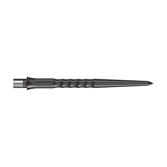 Punte Caliburn System Steeldart - Ripple - NoLip - Nere Auf dem Bild ist eine schwarze Stahlspitze für ein Dart zu sehen. Die Spitze hat eine geriffelte Struktur und ist 32 mm lang.