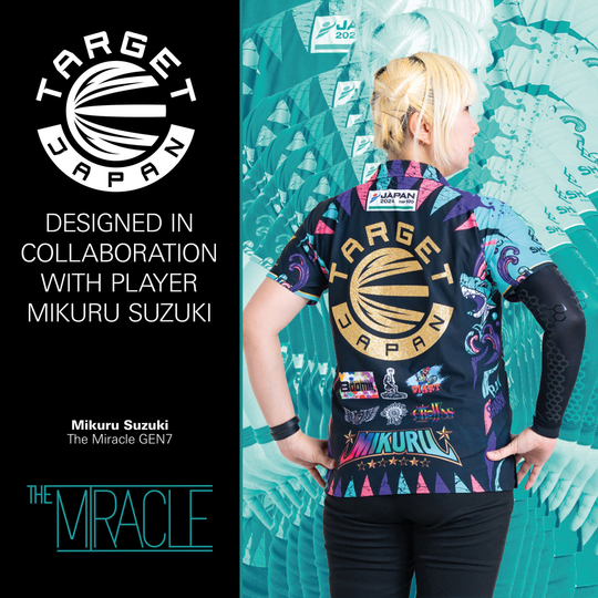Target Japan Mikuru Suzuki The Miracle GEN7 Freccette morbide - 21,5 g Das Bild zeigt die Target Japan Mikuru Suzuki The Miracle GEN7 Softdarts - 21,5g. Dies ist eine Sonderedition von Softdarts für professionelle Spieler.