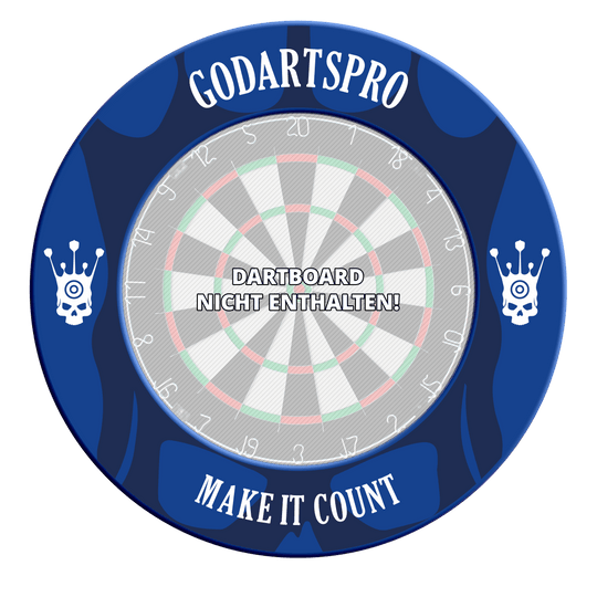 Go Darts Pro Dartboard Surround Abgebildet ist erneut ein Dartboard-Surround in Blau von GoDartsPro. Es wurde zur Sicherheit und Optik beim Dartspielen entwickelt.