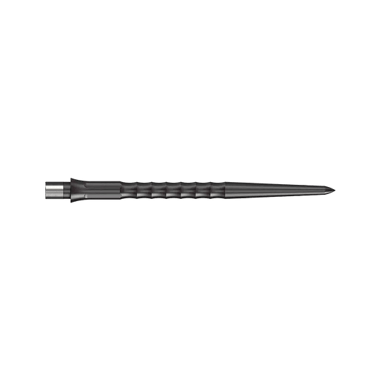 Punte Caliburn System Steeldart - Ripple - NoLip - Nere Das Bild zeigt eine schwarze Steeldartspitze mit Ripple NoLip Design, 36 mm lang. Die Spitze gehört zum Caliburn Evo System.