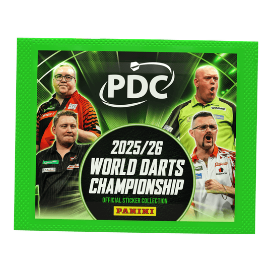 Panini PDC World Darts Championship 2025/26 - Pacchetto adesivi Panini PDC World Darts Championship 2025/26 - Sticker Pack. Das Paket enthält Sticker zur Darts-Weltmeisterschaft 2025/26.