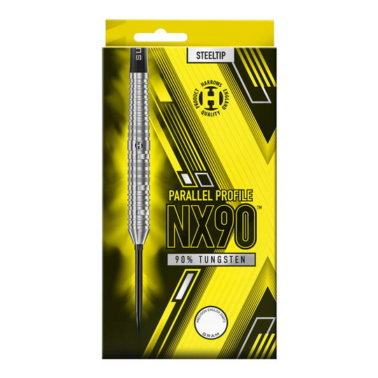 Freccette in acciaio a punta rapida parallela Harrows NX90 Das Bild präsentiert die Harrows NX90 Parallel Quick Point Steeldarts. Das Produkt ist für den Einsatz beim Steeldart geeignet.