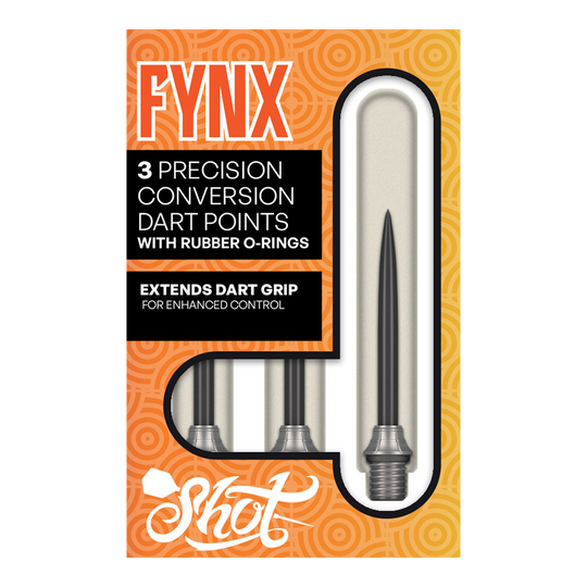 Punti di conversione Shot Fynx - 32 mm Das Foto zeigt die Shot Fynx Conversion Points, 32 mm lang. Diese Dartspitzen ermöglichen ein einfaches Umwechseln der Pointen.