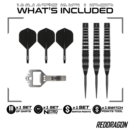 Dardi in acciaio a punta di interruttore del siluro di zibellino del drago rosso Hier sind Red Dragon Sable Torpedo Switch Point Steeldarts zu sehen. Diese Darts zeichnen sich durch ihre Torpedo-Form aus.