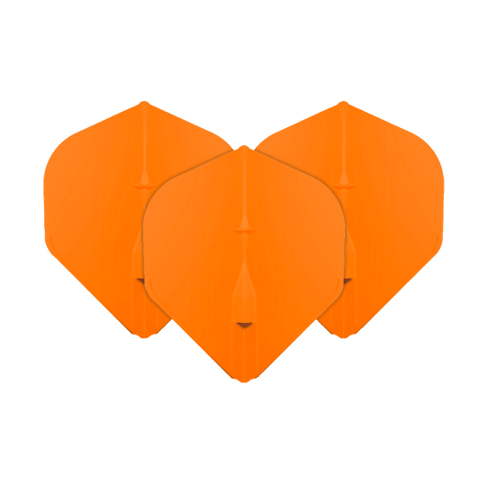 Voli standard L-Style Champagne L1EZ Das Bild zeigt drei orangefarbene L-Style Champagne L1EZ Standard Flights. Sie sind für den Gebrauch bei Darts gedacht und haben eine klassische Standardform.