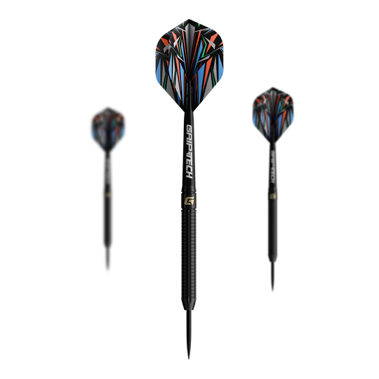 Freccette in acciaio al tungsteno nero GOAT Athlete Das Bild zeigt die GOAT Athlete Black Tungsten Steeldarts. Die Darts haben ein elegantes, schwarzes Design und sind aus Wolfram gefertigt.