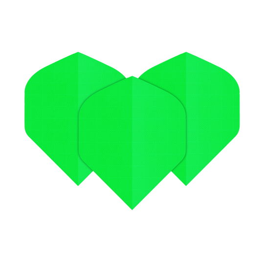 Alette in tessuto di nylon N5 - Standard - Verde neon Das Bild zeigt drei neongrüne Nylon-Stoff Flights in der Form N5. Sie sind nebeneinander angeordnet und leuchten auffällig.