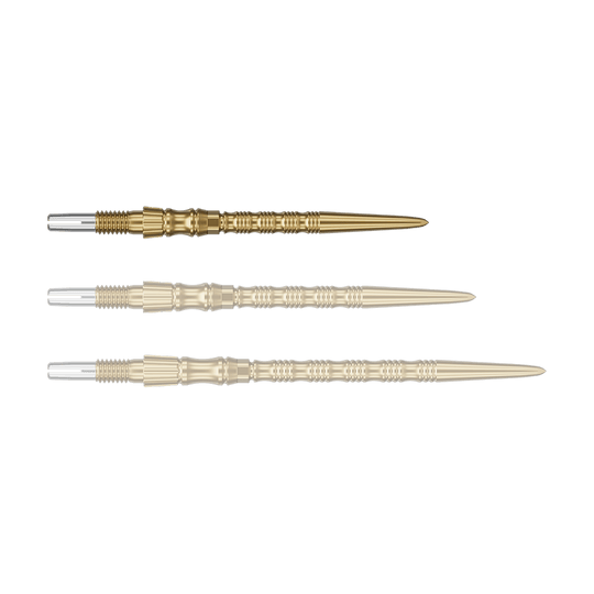 Punte per freccette Target Signature Swiss Point TRB in acciaio - oro Ein einzelner Target SwissPoint Signature TRB Dartspitze in Gold mit 30mm Länge wird gezeigt. Die Spitze ist detailliert abgebildet.