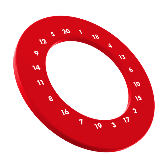 Cornice per bersaglio per freccette con numeri HD - Colori personalizzati Das Bild präsentiert einen Dartboard Surround in Rot ohne Logo. Der Surround ist mit HD-Zahlen ausgestattet.