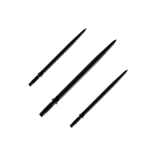 Punte per freccette convertibili Bulls NL - Lisce - Nere Das Bild zeigt einen Artikel mit dem Namen BU57701_BullsNL_Convertible_Points_Smooth_Schwarz_36mm_1Set. Vermutlich handelt es sich um einen Satz schwarzer, glatter Dartspitzen mit einer Länge von 36 mm.