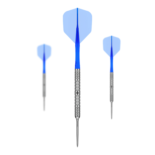 Freccette in acciaio Caliburn Rix EZ-EVO R1 Auf diesem Bild sieht man die Caliburn Rix EZ-EVO R1 Steeldarts im Set. Die Steeldarts sind zusammen angeordnet.