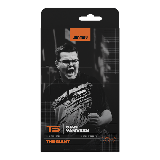 Winmau Gian Van Veen TS freccette morbide - 18g Abgebildet sind Winmau Gian Van Veen TS Softdarts, 18g. Die Darts sind einzeln aufgereiht zu sehen.