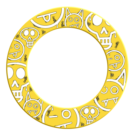 Das Bild zeigt das Produkt mit dem Dateinamen MSF-A6_McDart_Graffiti_Emojis_Dartboard_Surround_Gelb_2. Es handelt sich offenbar um einen gelben Dartboard Surround mit Graffiti Emojis.