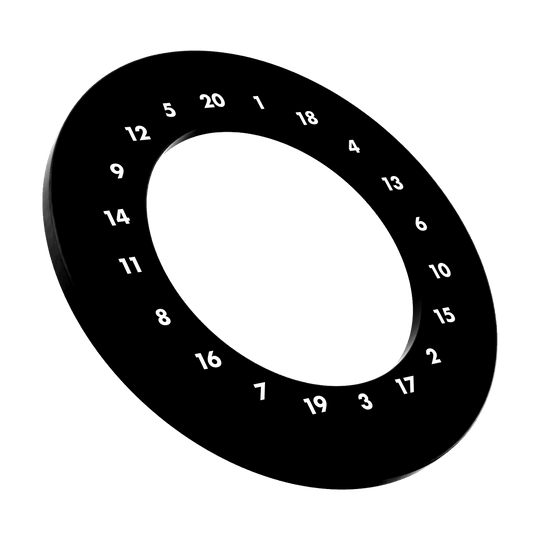 Cornice per bersaglio per freccette con numeri HD - Colori personalizzati Abgebildet ist ein Dartboard Surround in schwarzer Farbe ohne Logo. Das Produkt verfügt über Zahlen im HD-Design.