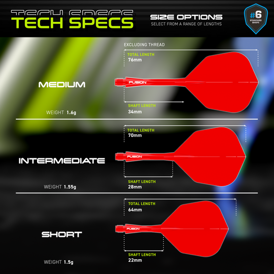 Sistema di alberi di volo a fusione Winmau n. 6 rosso Das Bild zeigt das Winmau Fusion Flight-Shaft-System No6 in Rot. Es handelt sich um ein spezielles Dart-Zubehör für präzises Werfen.