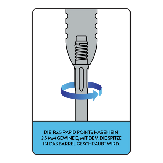 Missione R2.5 Strumento rapido per la puntatura Das Bild zeigt das Mission R2.5 Rapid Point Tool. Dieses Tool dient zur Wartung von Dartspitzen.