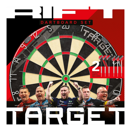Set di bersagli per freccette in acciaio Target Rift Dieses Bild zeigt das Target Rift Steeldartboard Set. Das Dartboard Set ist robust und langlebig.