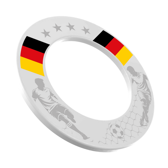 Bersaglio per freccette McDart Football Das Bild zeigt das McDart Fußball Dartboard Surround. Die Dartboard-Umrandung schützt die Wand und fängt verirrte Pfeile auf.