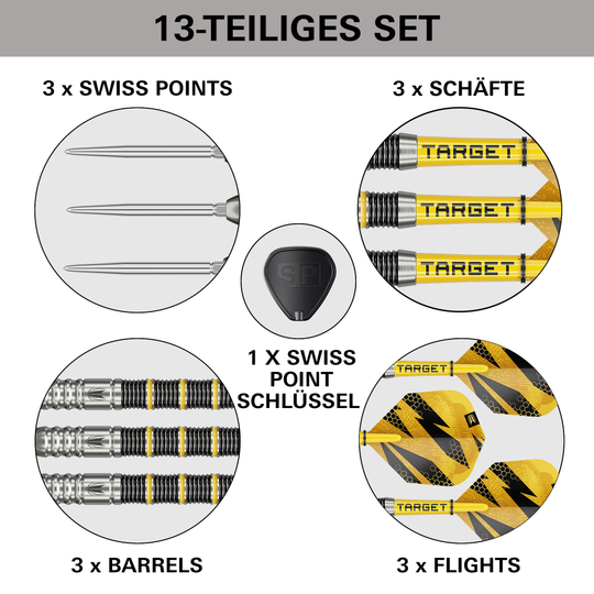 Freccette in acciaio Target Buzz 02 Swiss Points Das Bild zeigt die Target Buzz 02 Swiss Points Steeldarts. Die Steeldarts werden aus einer anderen Perspektive vorgestellt.