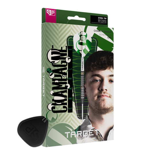 Freccette in acciaio Target Charlie Manby Swiss Points Dies ist ein Foto von Target Charlie Manby Swiss Points Steeldarts. Es wird ein weiterer Dart aus dem Set gezeigt.