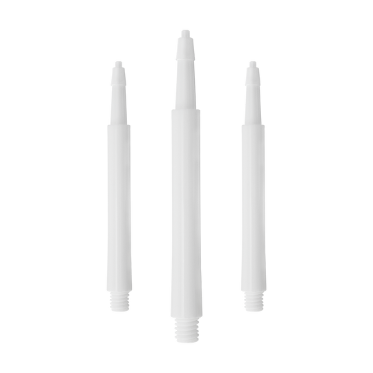 Das Bild zeigt drei weiße Harrows Clic Standard Shafts. Sie sind gerade angeordnet und haben ein einfaches, sauberes Design.