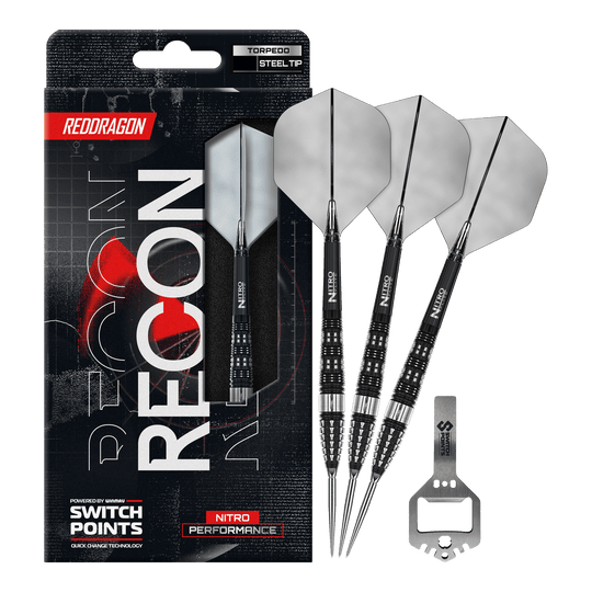 Dardi in acciaio a siluro Red Dragon Recon Abgebildet sind die Red Dragon Recon Torpedo Steeldarts mit 23g Gewicht. Diese Steeldarts zeichnen sich durch ihre spezielle Form und hohe Präzision aus.