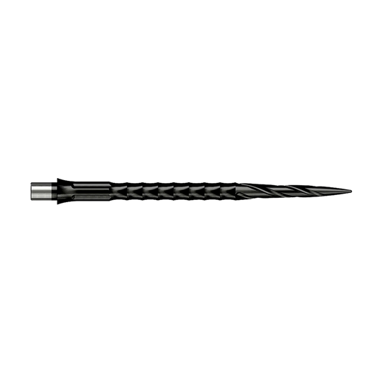 Abgebildet ist ein Produkt mit dem Dateinamen EVO033_Caliburn_Evo_System_Steeldartspitzen_Spiro_NoLip_Black_40mm_2. Es handelt sich vermutlich um Steeldartspitzen in schwarzer Ausführung.