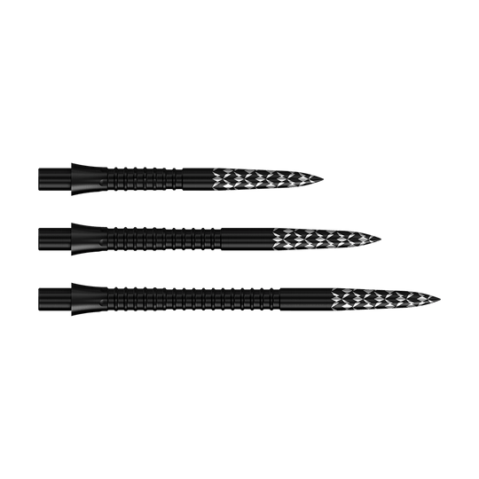 Punte per freccette Mission Caliburn EVO con logo GV - Nero Das Bild zeigt die Mission Caliburn EVO Dartspitzen GV-Logo in Schwarz. Sie sind mit einem speziellen Logo-Design versehen.