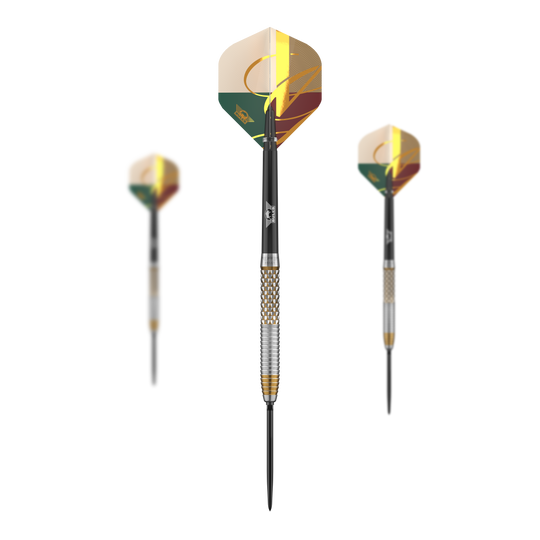 Das Foto zeigt ein Set der Bulls NL Vintago Shark Convertible Points Steeldarts. Dieses Set ist ideal für professionelle Dartspieler geeignet.